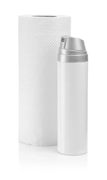 White bottle and towel — Stock Photo, Image