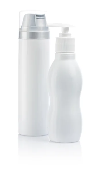 Dvě bílé kosmetické lahví — Stock fotografie