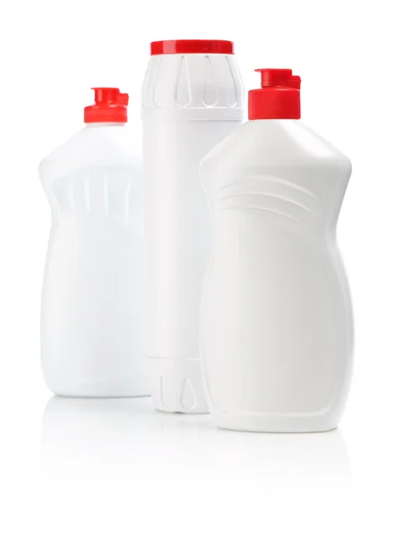 Bottiglie bianche per pulire — Foto Stock