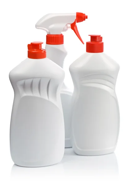 Botellas blancas de limpieza — Foto de Stock