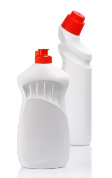 Samostatný bílé láhve pro čištění — Stock fotografie