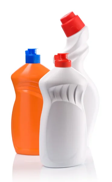 Orangefarbene und weiße Flaschen für saubere — Stockfoto