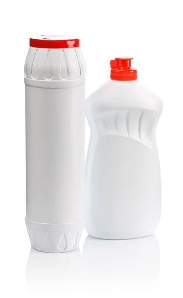 Dva bílé láhve pro čištění — Stock fotografie