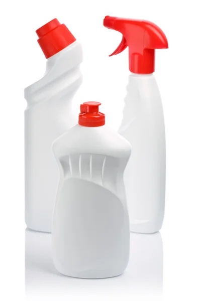 Botellas blancas con tapas rojas —  Fotos de Stock