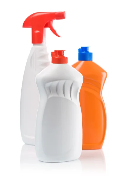 Botellas de color naranja y blanco para limpiar — Foto de Stock