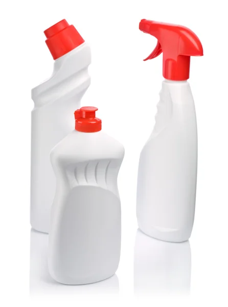 Bílý tři láhve pro čištění — Stock fotografie