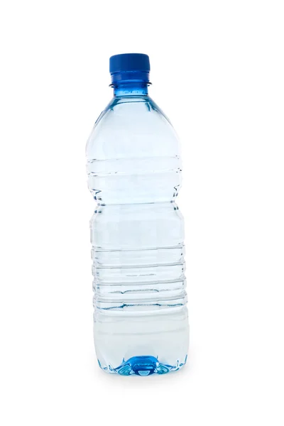 Голубая прозрачная бутылка на белом — стоковое фото