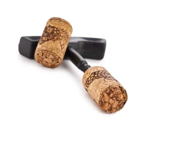 Zwarte corkscrew twee cork — Stockfoto