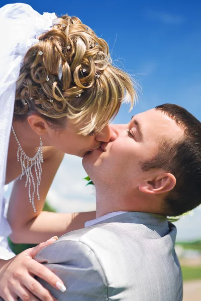 Noiva beijo noivo — Fotografia de Stock