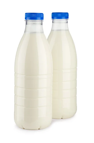 Dois frascos de leite isolados — Fotografia de Stock