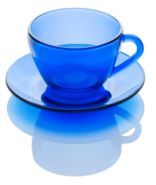 Blå cup på sauser isolerade — Stockfoto