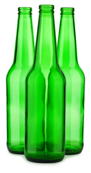 Trzy zielone butelki na białym tle — Zdjęcie stockowe