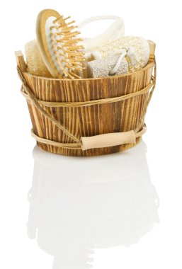 Sauna accessory in a wooden bucket clipart