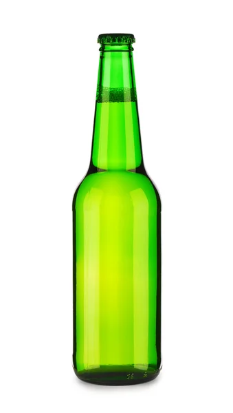 Verde botella de cerveza con destello de lenteyeşil şişe bira lens flare ile — Stok fotoğraf