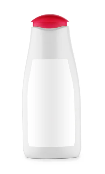 Botella blanca con tapa roja aislada — Foto de Stock