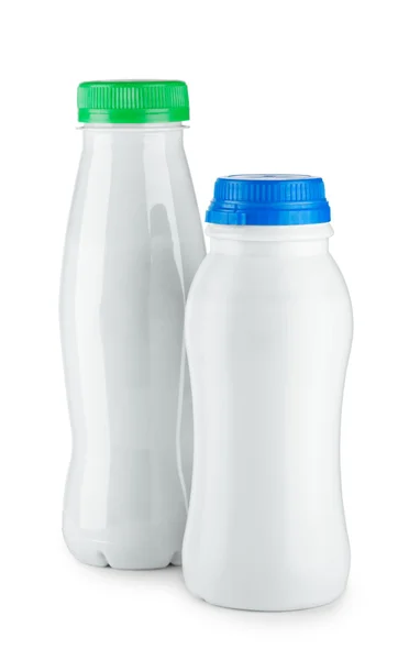 Beyaz bir arka plan üzerinde izole iki beyaz şişe — Stok fotoğraf