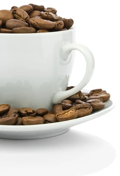 Xícara de café branco e feijão — Fotografia de Stock