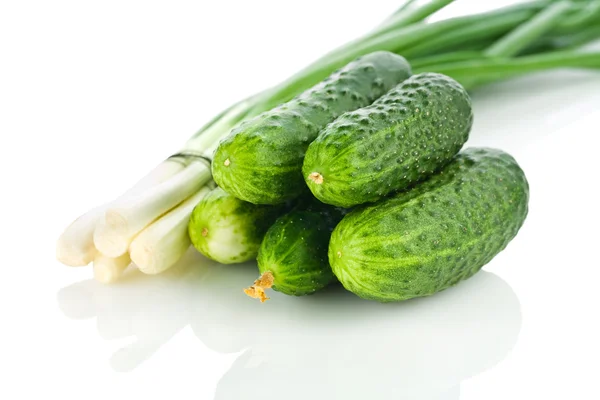 Cucumbers and onion isolated — Stock Photo, Image