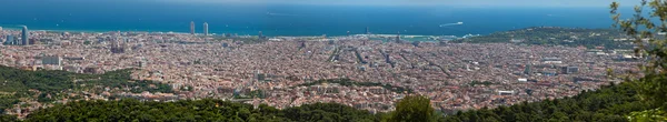 stock image Postcard panorama view of Barcelona from the Tibidabo hill