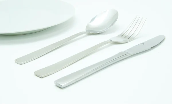 Fourchette, cuillère et couteau — Photo