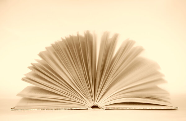 Open book on sepia background
