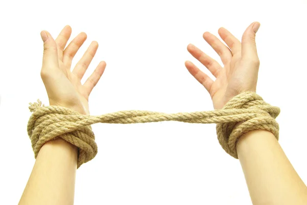 Hands in rope — Stock Photo, Image
