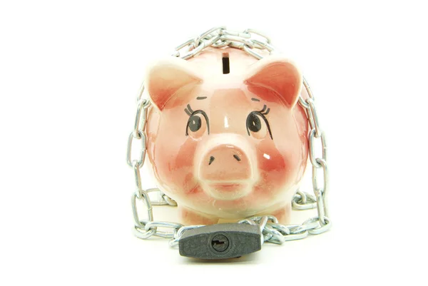 Piggy bank with chain — Stock Photo, Image
