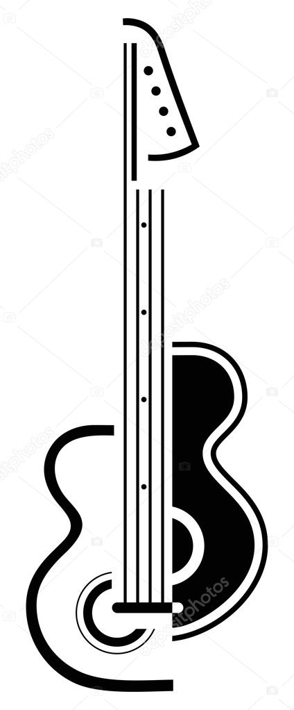Electric guitar - black and white stylized vector illustration. Outline on white background. Can be used as logo for your company.