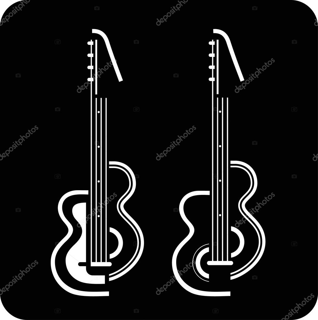 Two electric guitars on black background. Vector illustration. Can be used as logo for your company.