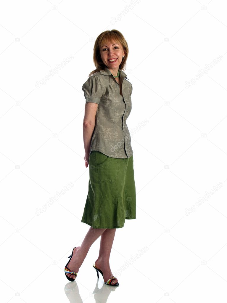 Smiling mid adult woman on white