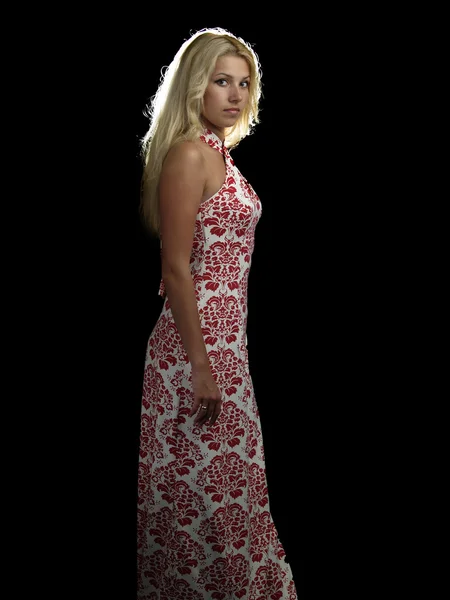 Гаряча блондинка в декоративній сукні — стокове фото