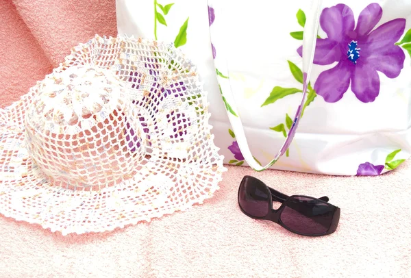 The women bag with sun hat — Stock Photo, Image