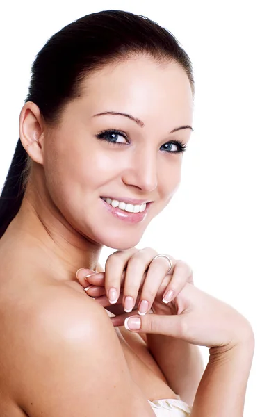Mooie jonge lachende vrouw met een gezonde huid — Stockfoto