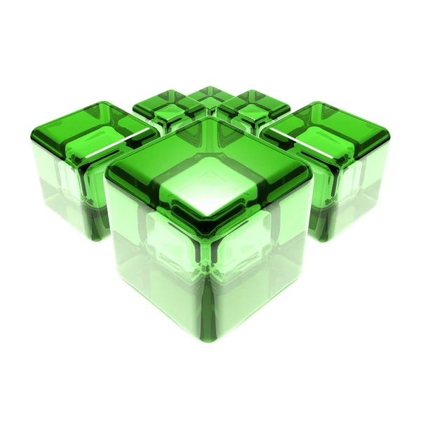Cubi di vetro verde isolati su bianco — Foto Stock