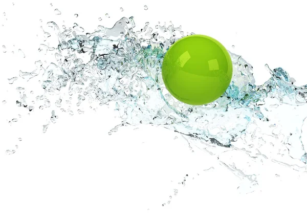 Esfera verde brilhante em respingo de água — Fotografia de Stock