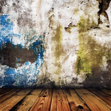 Grunge painted wall and wooden floor in a room clipart