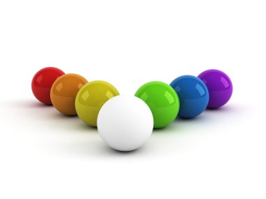 Rainbow colored balls and one white