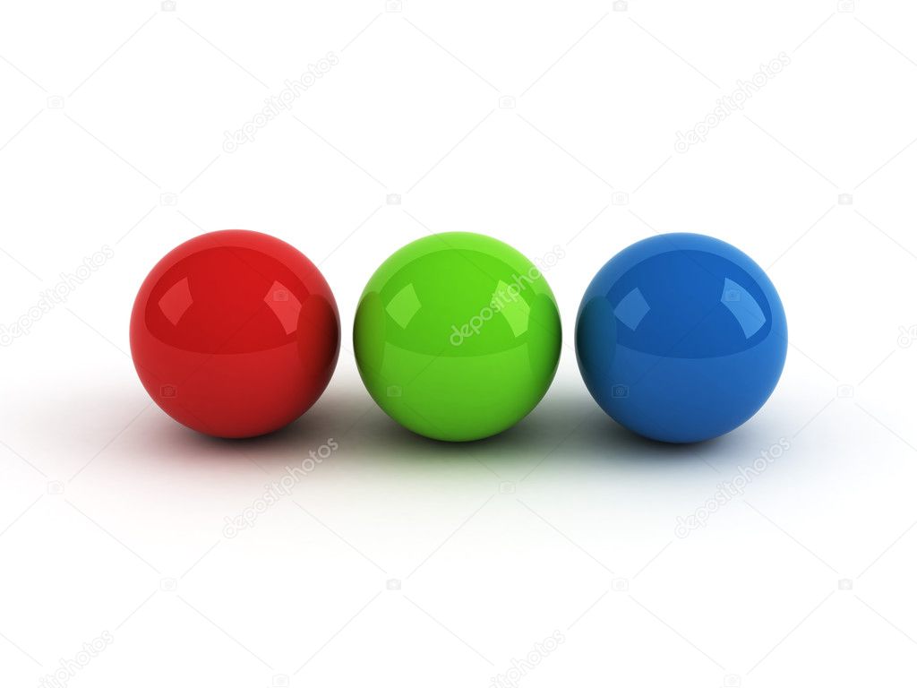 Red green blue balls over white background