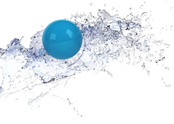 Esfera azul brilhante em respingo de água — Fotografia de Stock