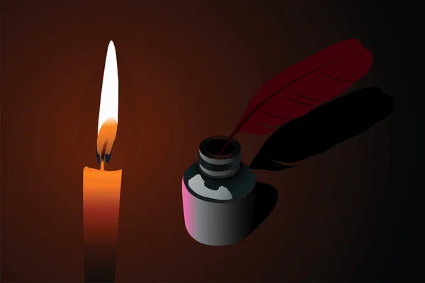 Свічка і чорнильна ручка — стоковий вектор