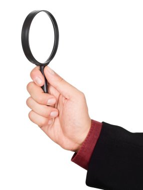 Hand holding magnifying glass clipart