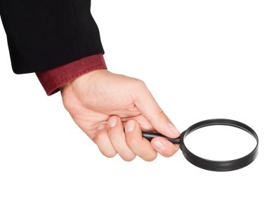 Hand holding magnifying glass clipart