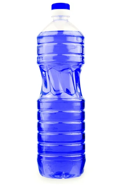 Бутылка с голубой жидкостью — стоковое фото