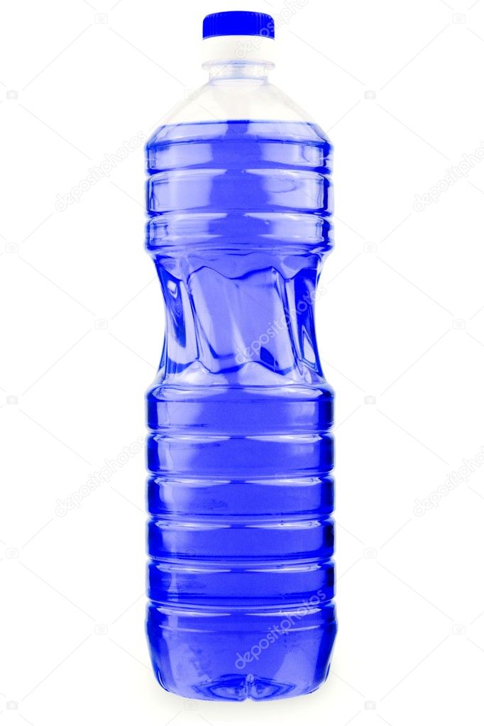 Bottle with blue liquid