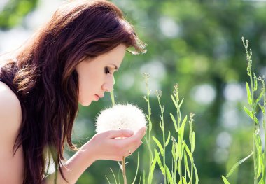 Girl and dandelion clipart