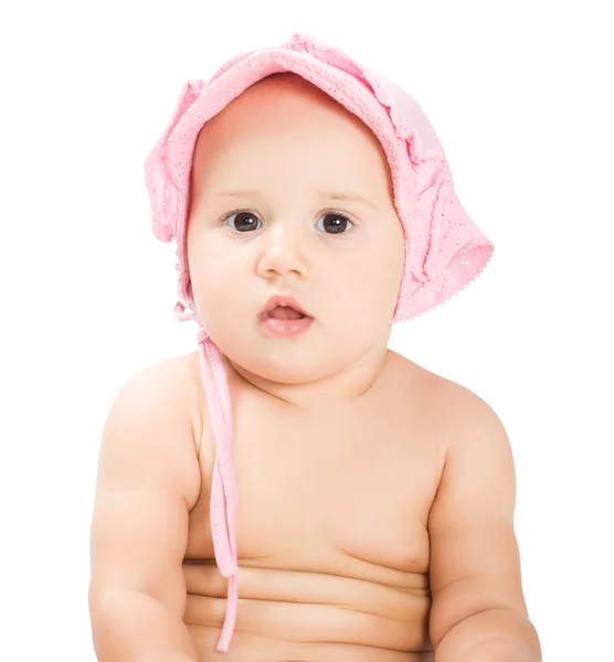 Portrét holčička růžový klobouk — Stock fotografie
