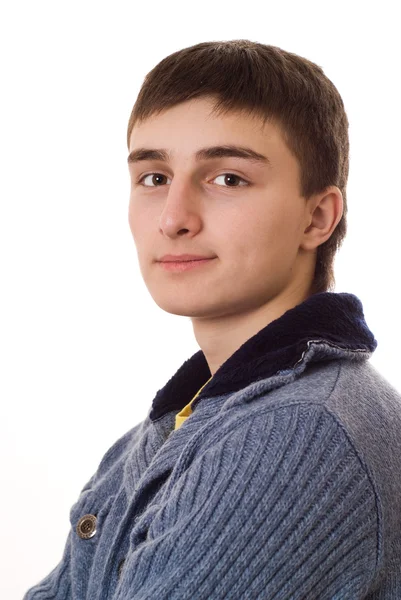 Tonåring i en blå jacka stående — Stockfoto