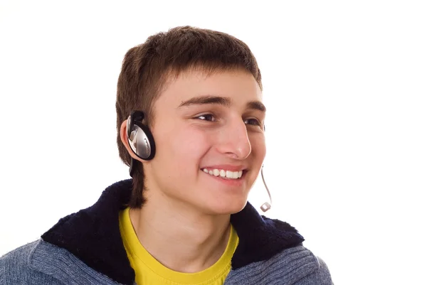 Adolescente con auriculares en blanco —  Fotos de Stock