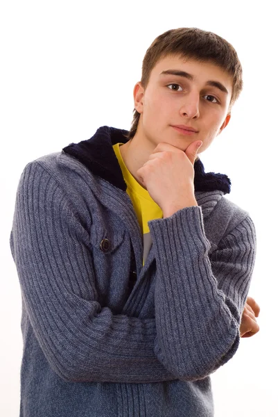 Έφηβος στο το μπλε σακάκι brooding — Φωτογραφία Αρχείου