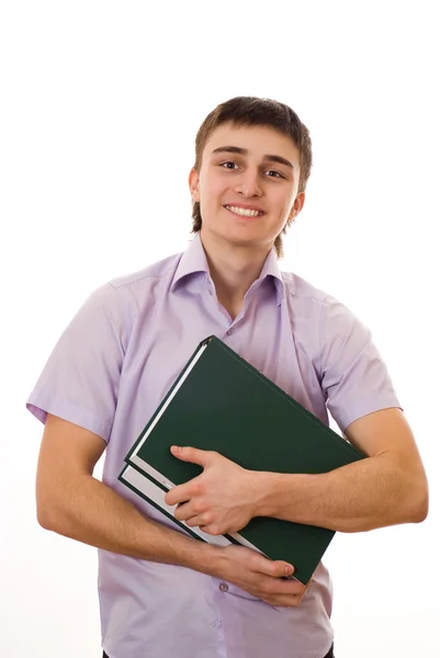 Handsome young student holds a book — Stock Photo, Image
